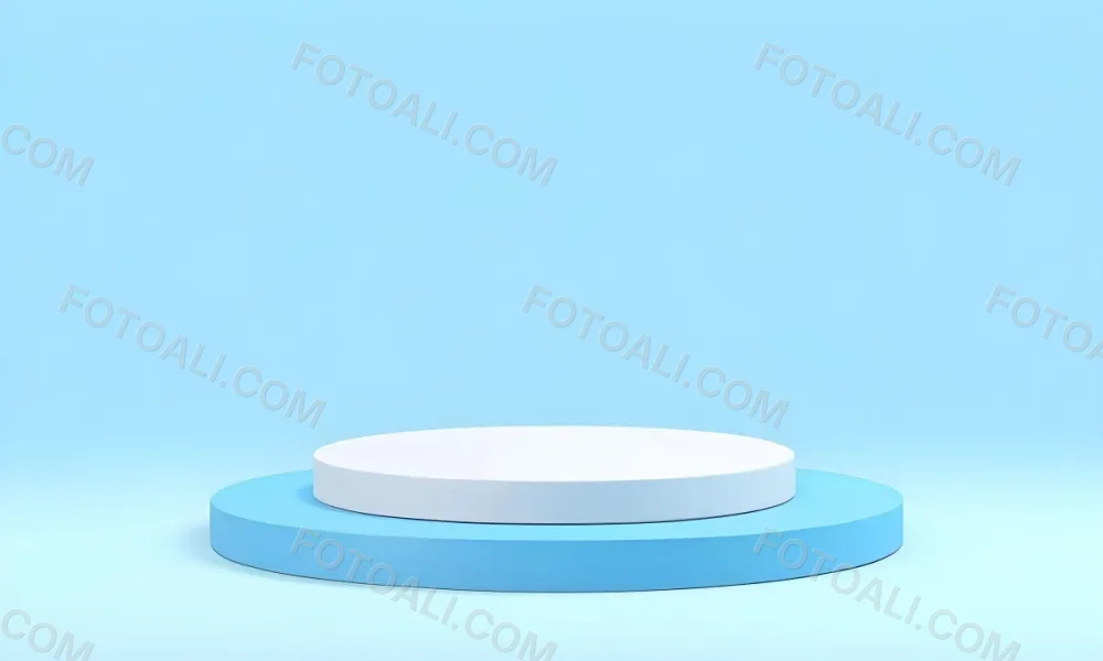 A White Round Platform On A Blue Round Base Light Blue Background 37 29db