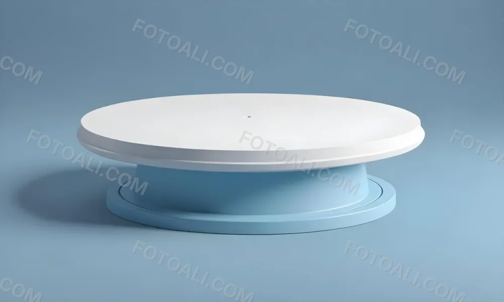 A White Round Platform On A Blue Round Base Light Blue Background 39 Ea7c