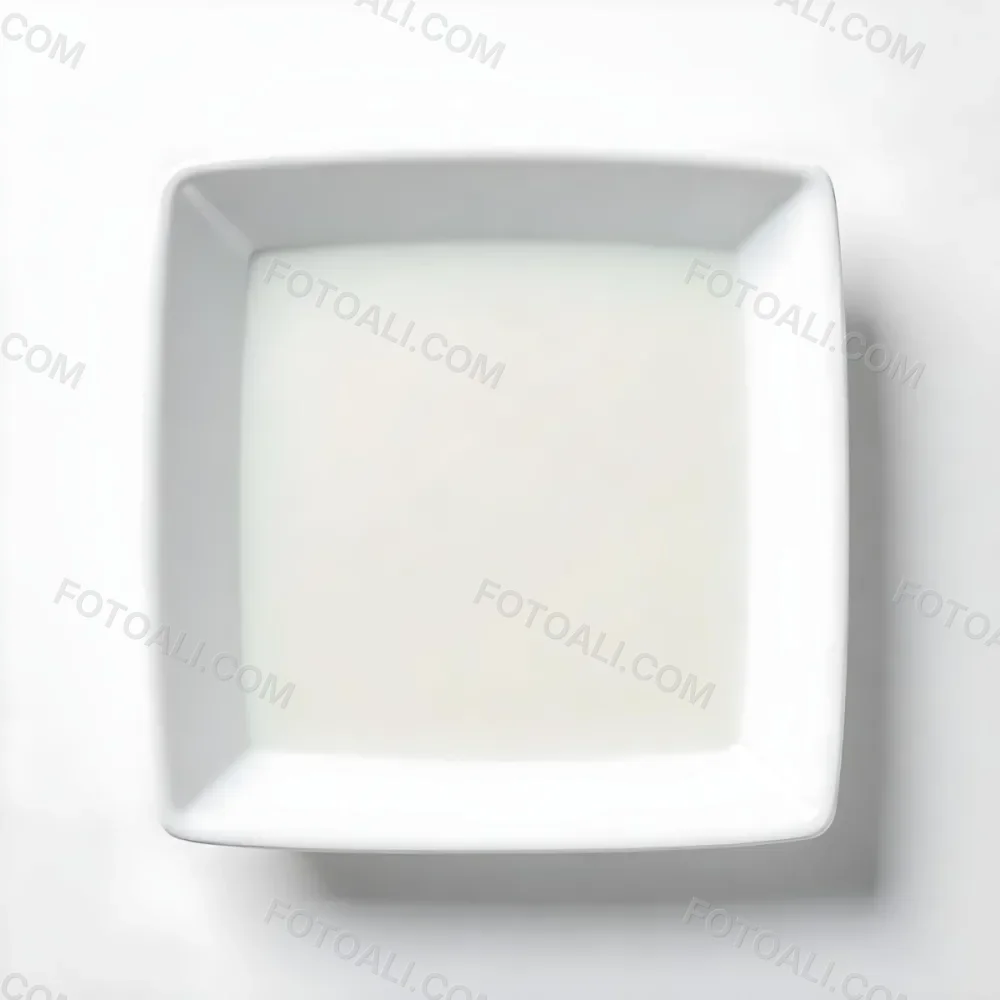 A White Square Plate With Rounded Corners Filled With White Liquid On A White Background 1 B3b3