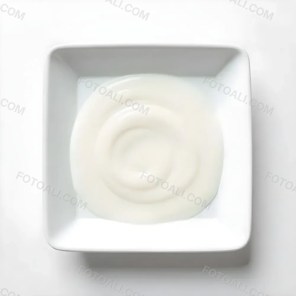 A White Square Plate With Rounded Corners Filled With White Liquid On A White Background 3 F108