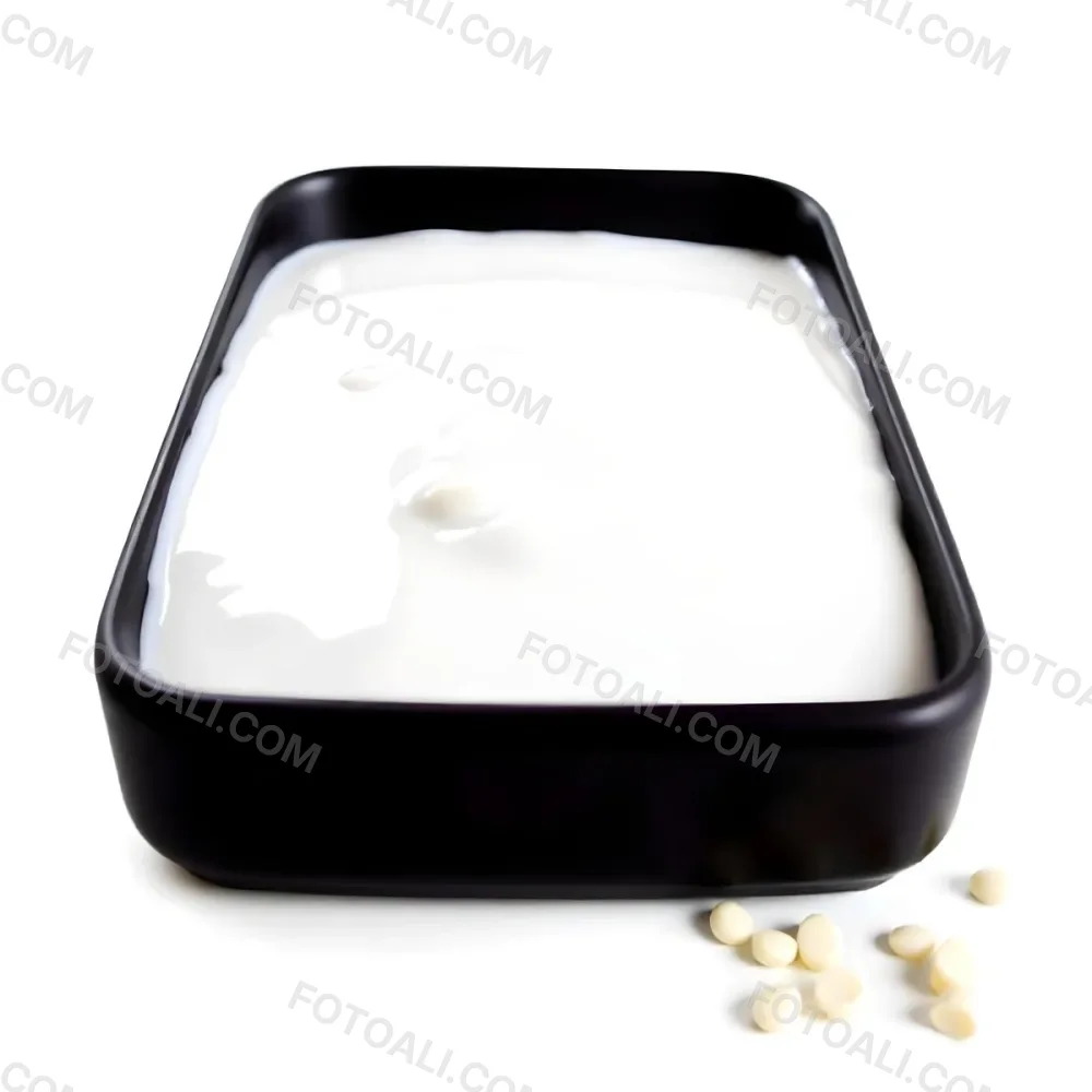 A White Square Plate With Rounded Corners Filled With White Liquid On A White Background 5 36eb