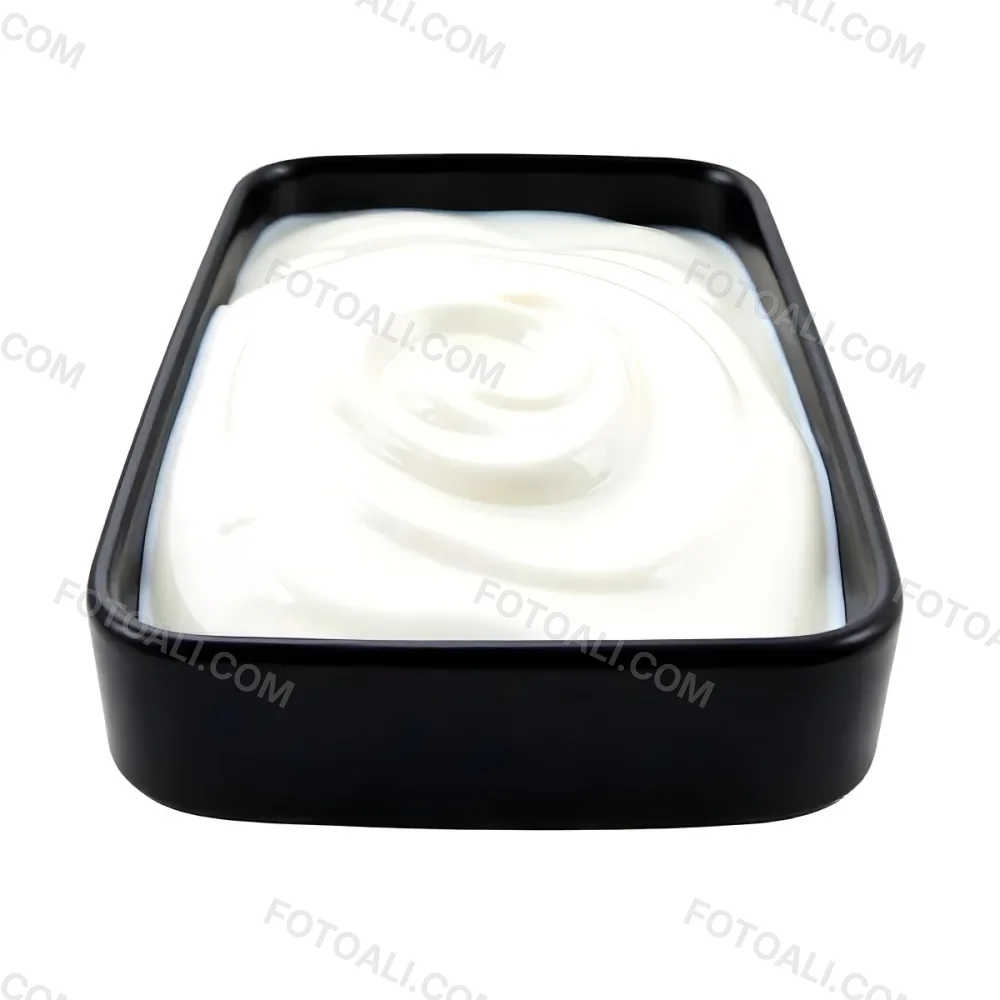 A White Square Plate With Rounded Corners Filled With White Liquid On A White Background 9 683b