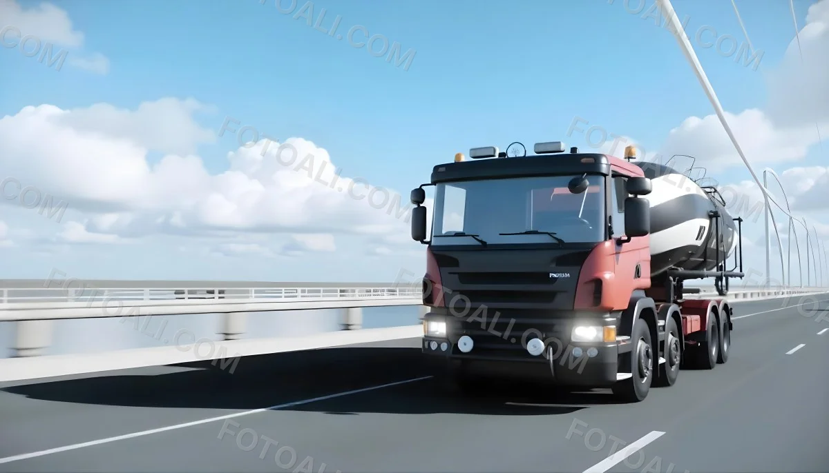 A White Truck On An Asphalt Road With A White Grille And A Blue Container Under A Blue Sky With White Clouds 13 4054