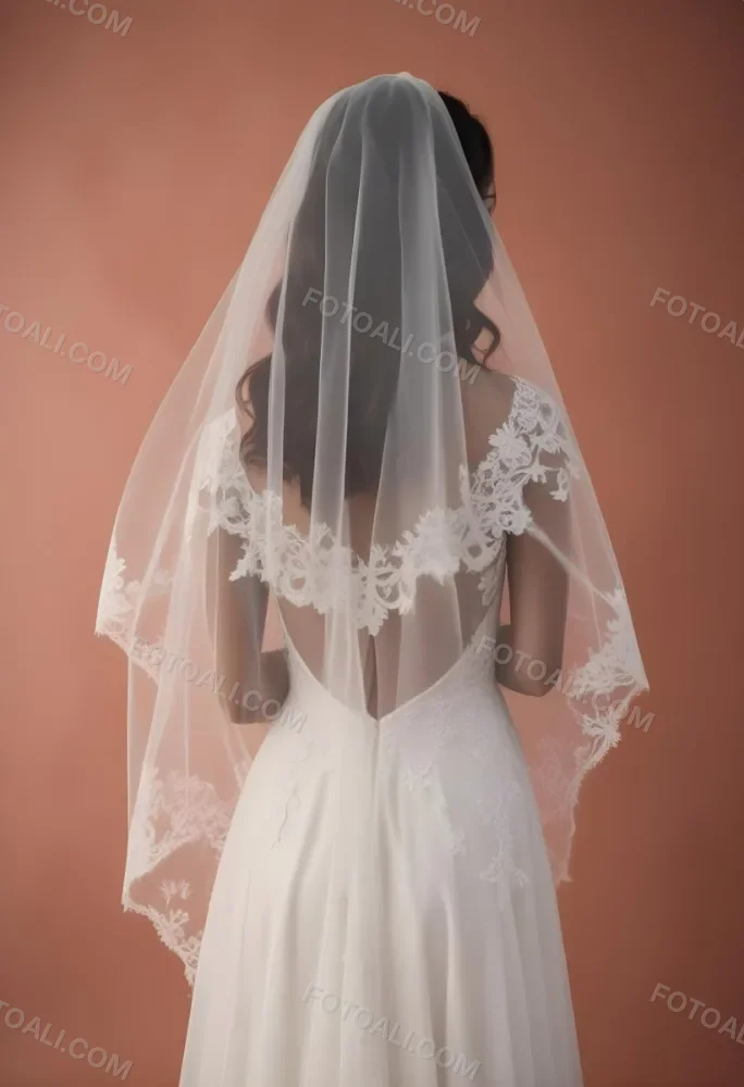 A White Wedding Dress With A Long Flowing Veil Featuring Lace Detailing 10 Be14