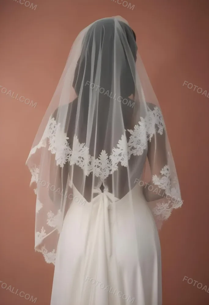 A White Wedding Dress With A Long Flowing Veil Featuring Lace Detailing 20 2be8