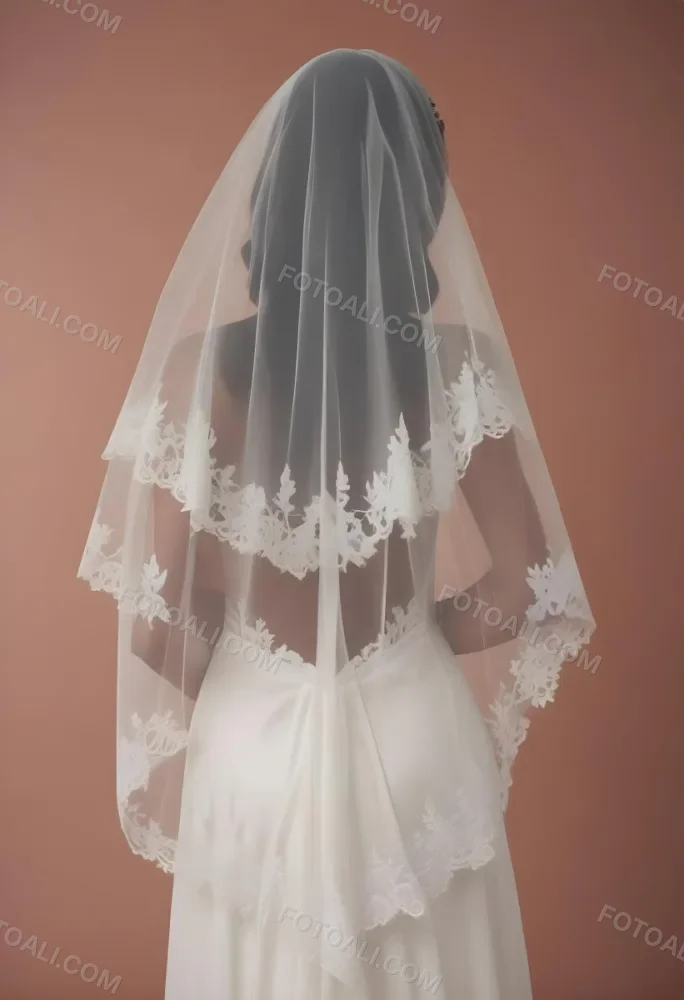 A White Wedding Dress With A Long Flowing Veil Featuring Lace Detailing 30 0770