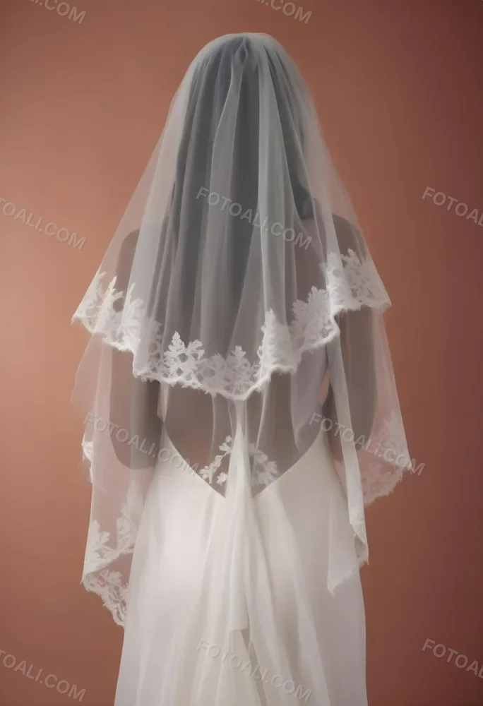 A White Wedding Dress With A Long Flowing Veil Featuring Lace Detailing 9 Fbae