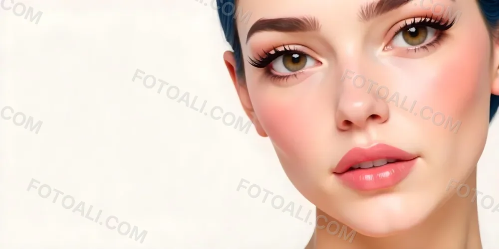 A White Woman 22 Years Old Blue Hair Brown Lips Brown Eyes In A White Background 1 15f6