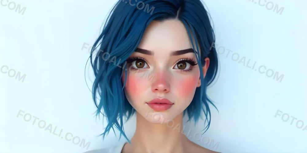 A White Woman 22 Years Old Blue Hair Brown Lips Brown Eyes In A White Background 11 D12c