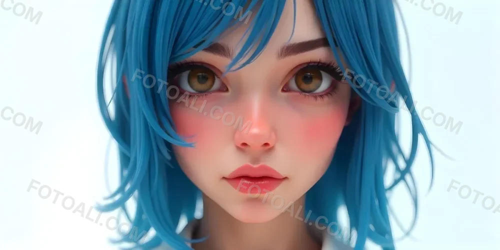 A White Woman 22 Years Old Blue Hair Brown Lips Brown Eyes In A White Background 21 A59b