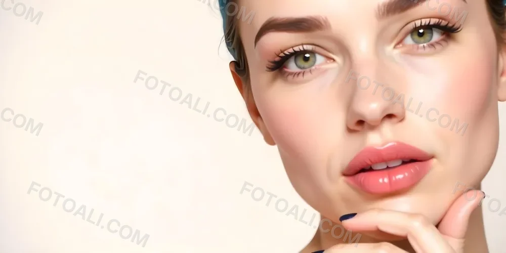 A White Woman 22 Years Old Blue Hair Brown Lips Brown Eyes In A White Background 24 F764