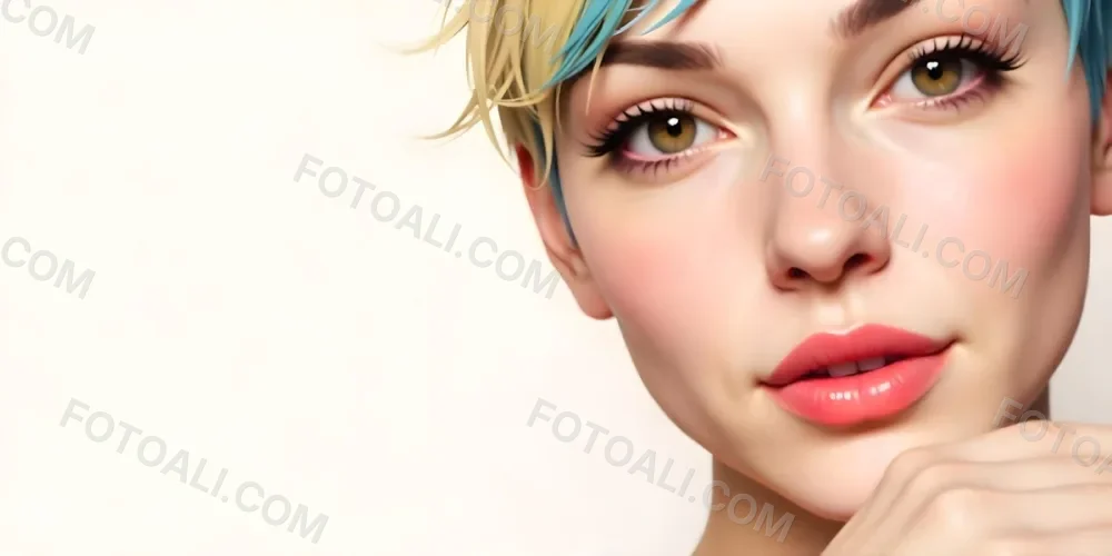 A White Woman 22 Years Old Blue Hair Brown Lips Brown Eyes In A White Background 25 F0a0