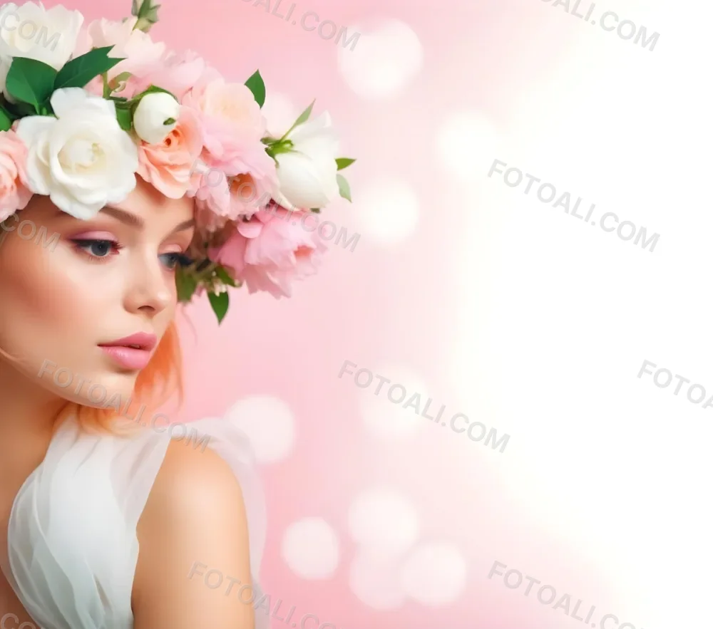 A White Woman 24 Years Old With Pink Lips And A Flower Crown In A Pink Background 6 Ffe3