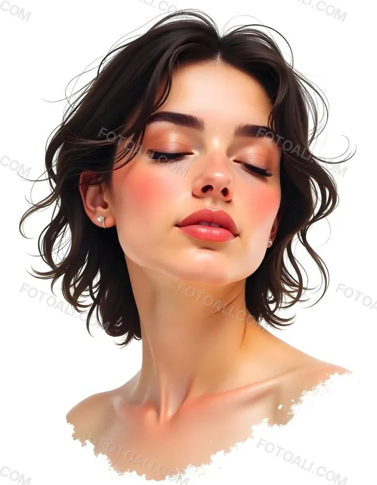 A White Woman 25 Years Old With Closed Eyes Dark Skin And Light Eyelashes In A White Background 13 Dca6