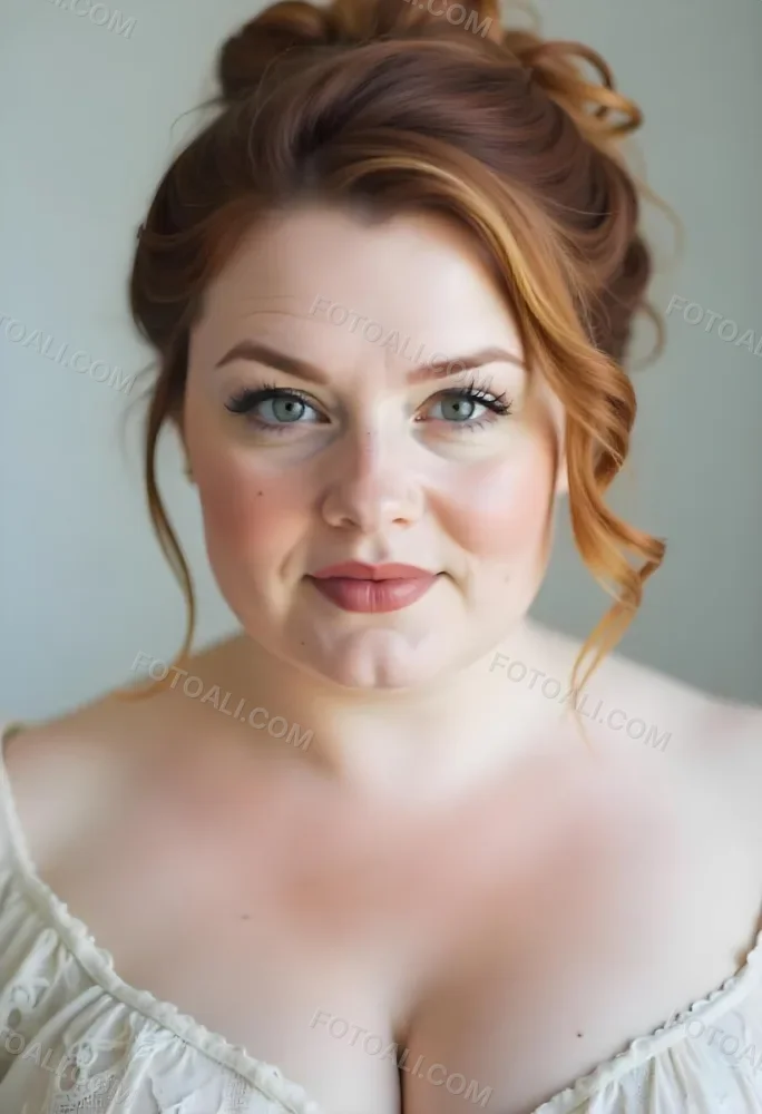 A White Woman 28 Years Old Red Hair Freckles Light Skin Looking At The Camera With A White Dress And A Plain White Background 5 C660