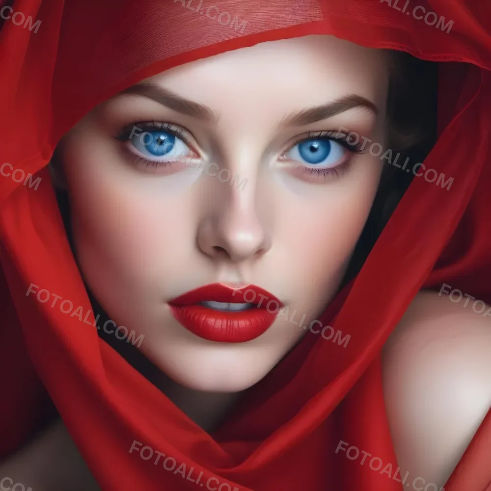 A White Woman Age 28 With Blue Eyes And Red Lips Wearing A Red Veil In A Studio With A Red Background 11 E2f5