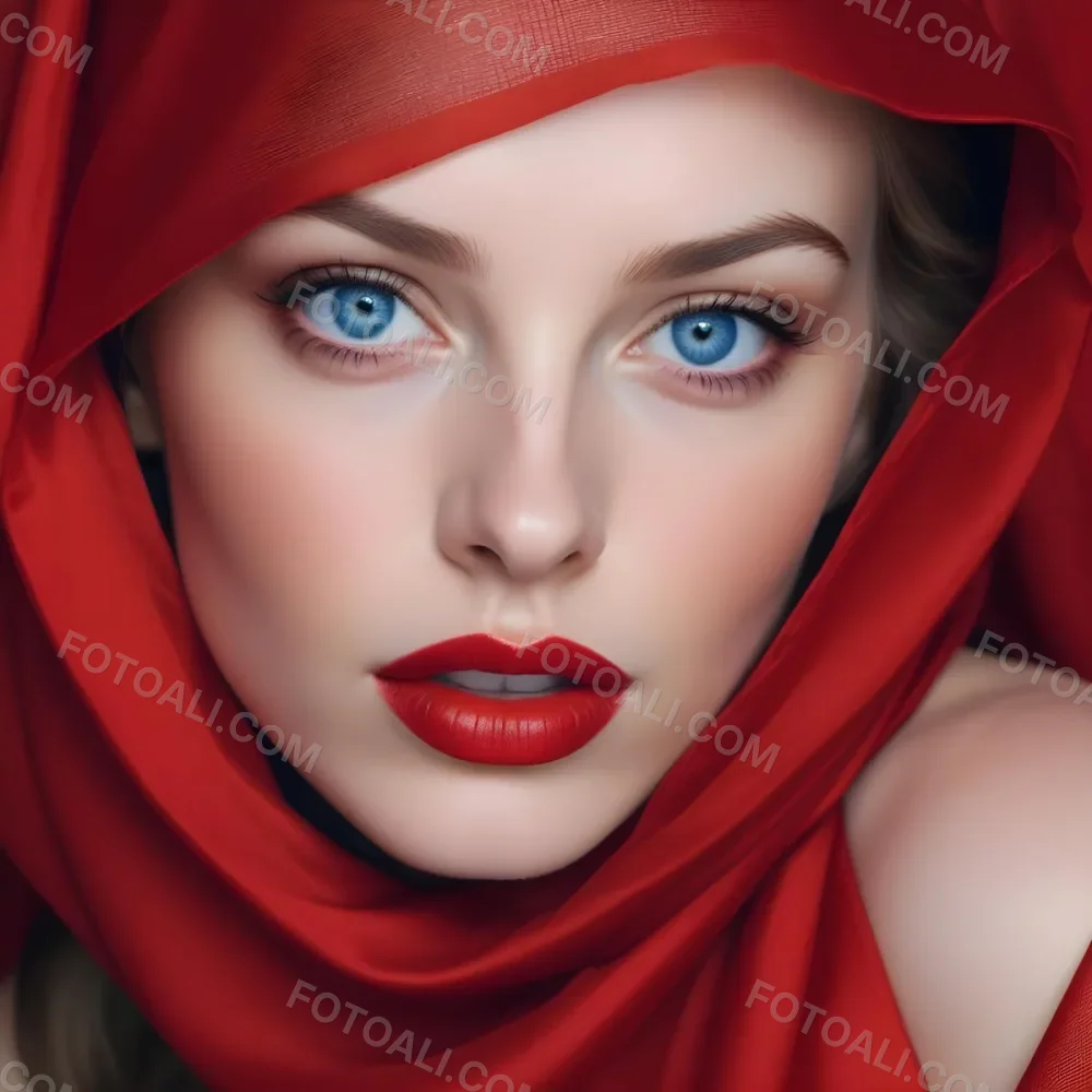 A White Woman Age 28 With Blue Eyes And Red Lips Wearing A Red Veil In A Studio With A Red Background 17 F4cf