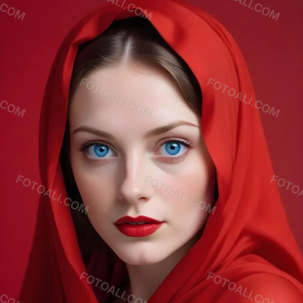 A White Woman Age 28 With Blue Eyes And Red Lips Wearing A Red Veil In A Studio With A Red Background 20 054f
