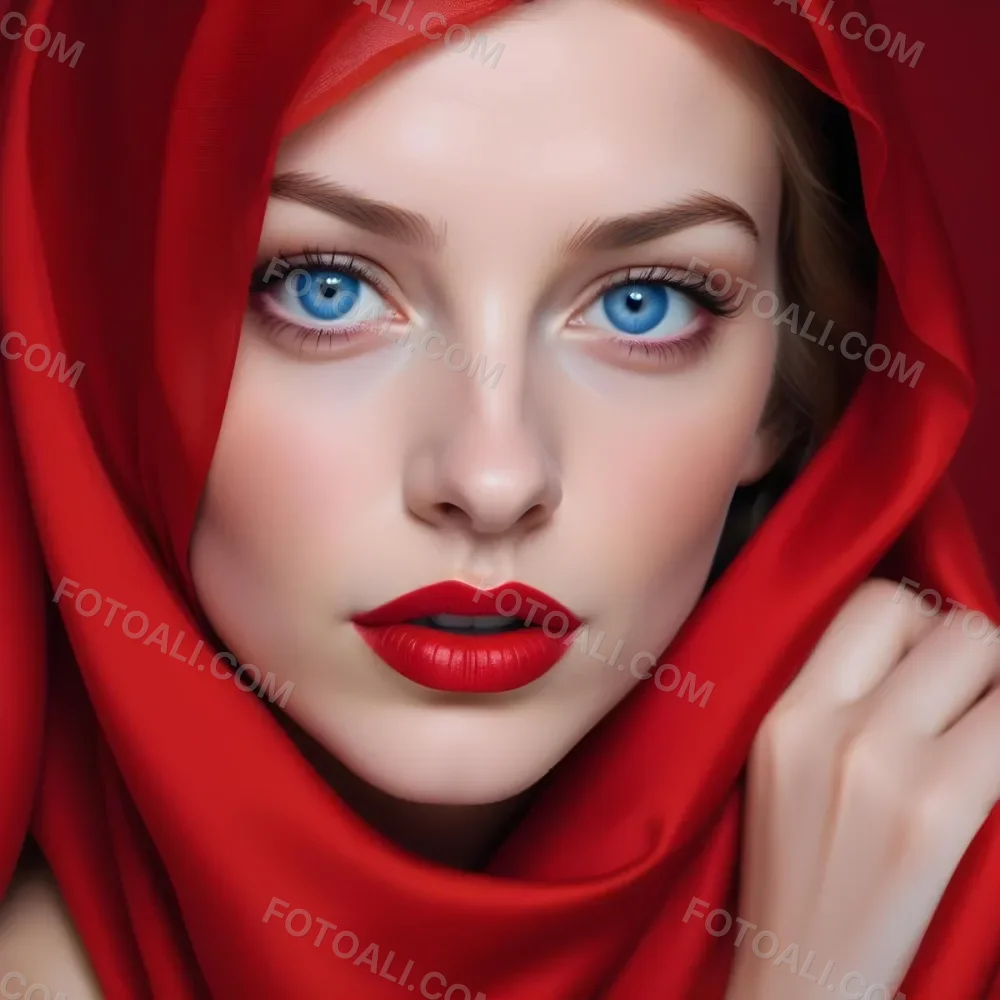 A White Woman Age 28 With Blue Eyes And Red Lips Wearing A Red Veil In A Studio With A Red Background 4 9e11