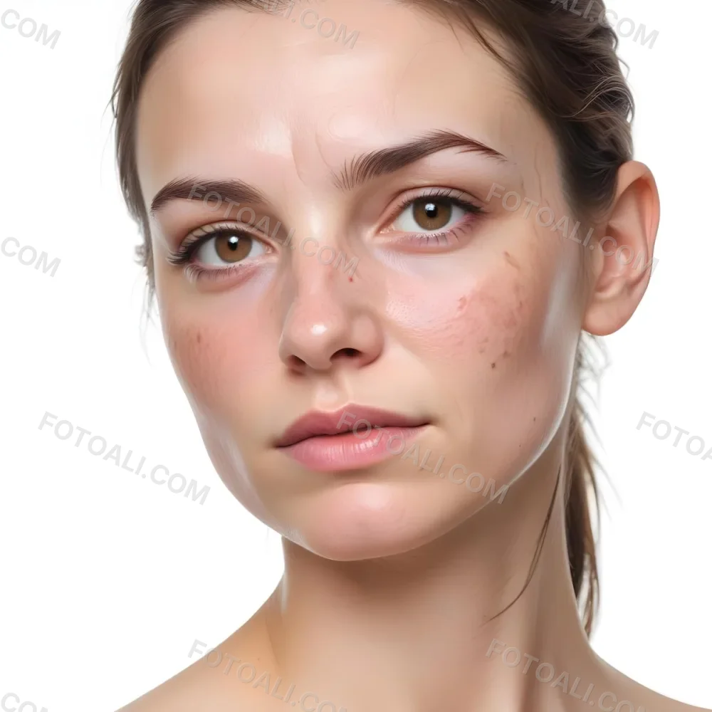 A White Woman Age 30 With Brown Hair Half Of Her Face Is Cracked In A White Background 3 E931