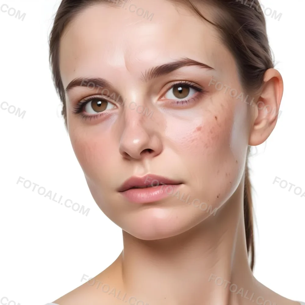 A White Woman Age 30 With Brown Hair Half Of Her Face Is Cracked In A White Background 31 E4a5