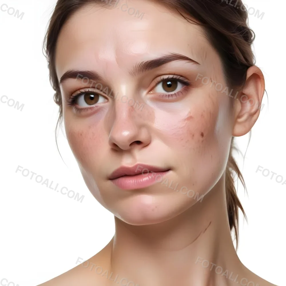 A White Woman Age 30 With Brown Hair Half Of Her Face Is Cracked In A White Background 32 56ba