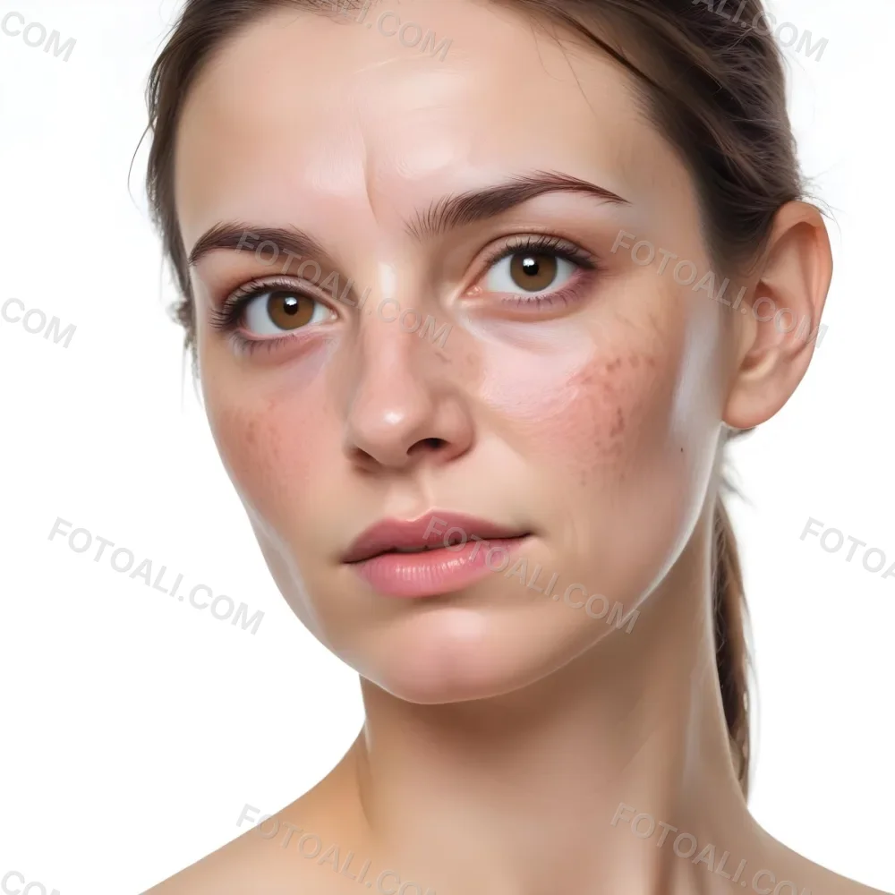 A White Woman Age 30 With Brown Hair Half Of Her Face Is Cracked In A White Background 36 Ae66