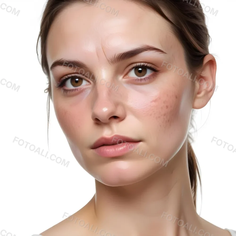 A White Woman Age 30 With Brown Hair Half Of Her Face Is Cracked In A White Background 6 A570