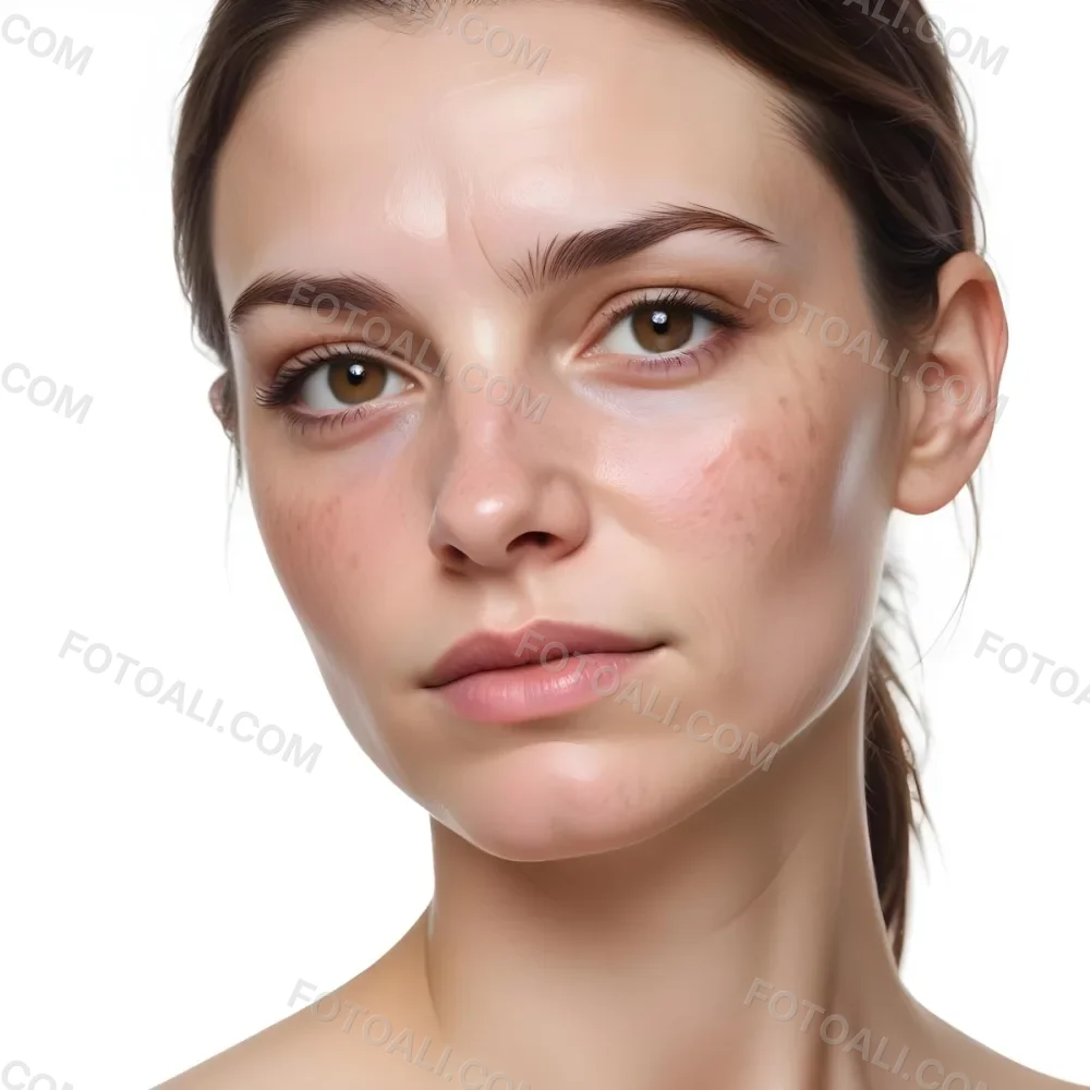 A White Woman Age 30 With Brown Hair Half Of Her Face Is Cracked In A White Background 9 Baa6