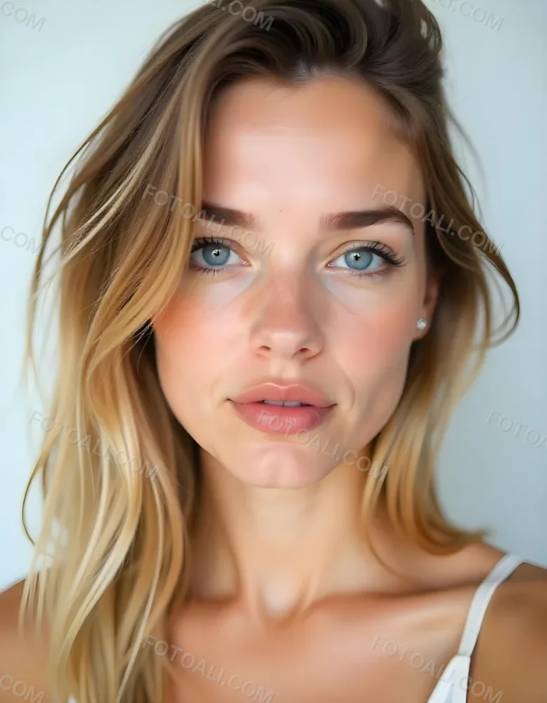A White Woman In The Age Of 21 Years Old With Blue Eyes Red Lips And Long Eyelashes Light Skin In A White Background 13 70d6