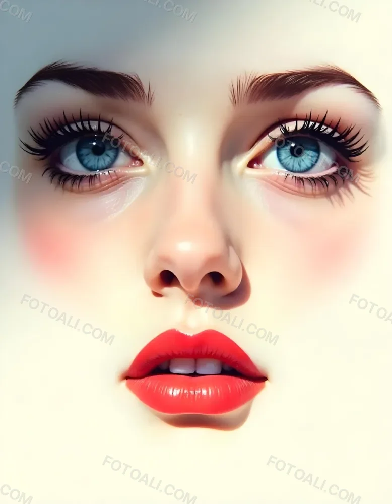 A White Woman In The Age Of 21 Years Old With Blue Eyes Red Lips And Long Eyelashes Light Skin In A White Background 17 92af