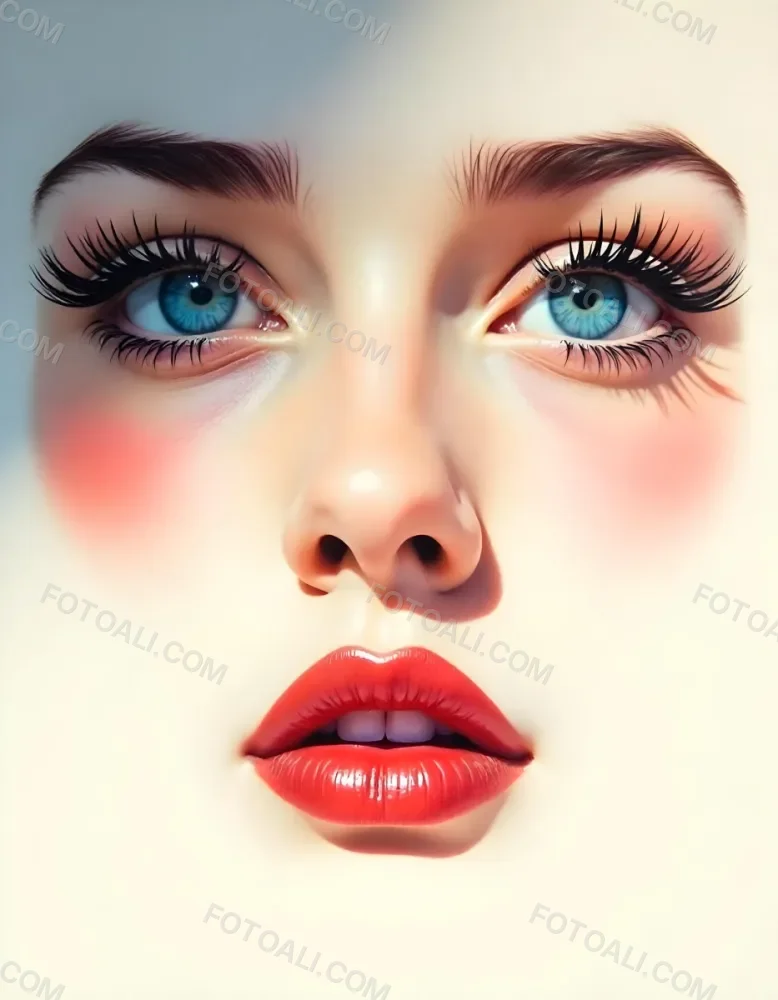 A White Woman In The Age Of 21 Years Old With Blue Eyes Red Lips And Long Eyelashes Light Skin In A White Background 2 A122