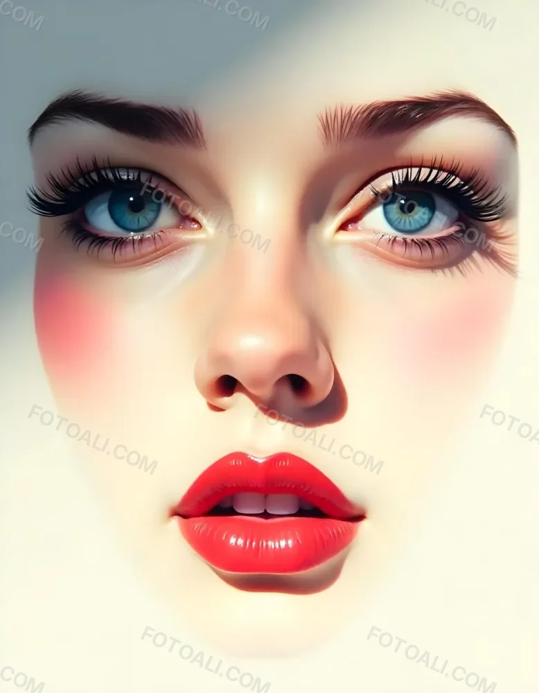 A White Woman In The Age Of 21 Years Old With Blue Eyes Red Lips And Long Eyelashes Light Skin In A White Background 31 5b98