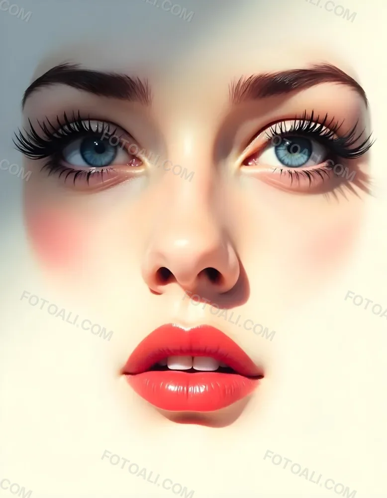 A White Woman In The Age Of 21 Years Old With Blue Eyes Red Lips And Long Eyelashes Light Skin In A White Background 34 Ab00