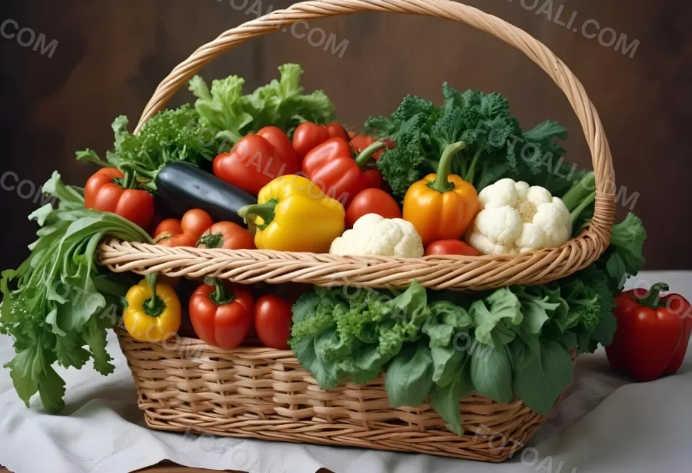A Wicker Basket Filled With Various Fresh Vegetabl 16 E9b5