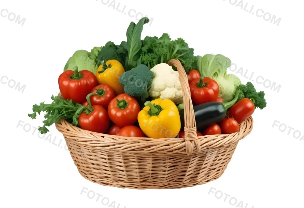 A Wicker Basket Filled With Various Fresh Vegetabl 29 6a03