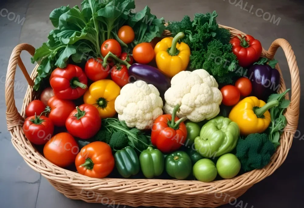 A Wicker Basket Filled With Various Fresh Vegetabl 35 4eea