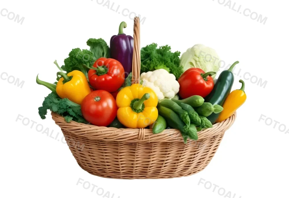 A Wicker Basket Filled With Various Fresh Vegetabl 48 C87e