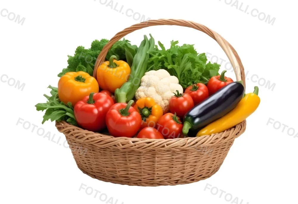 A Wicker Basket Filled With Various Fresh Vegetabl 5 7abc