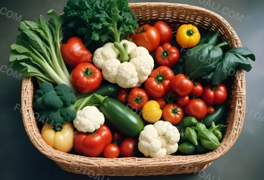 A Wicker Basket Filled With Various Fresh Vegetabl 51 9e1a