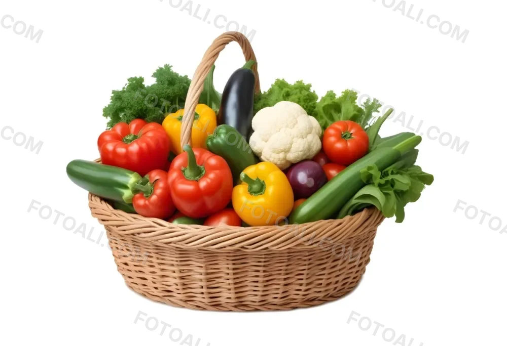 A Wicker Basket Filled With Various Fresh Vegetabl 52 7ac7