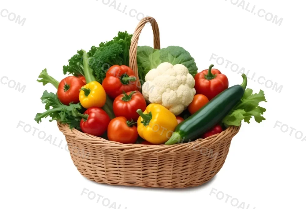 A Wicker Basket Filled With Various Fresh Vegetabl 53 E84d