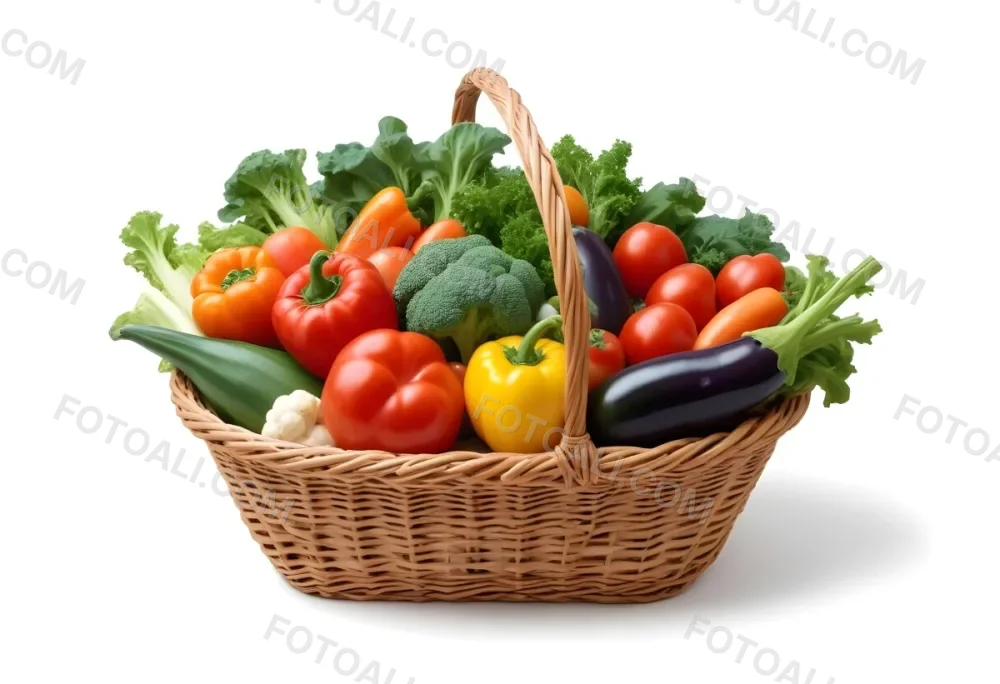 A Wicker Basket Filled With Various Fresh Vegetabl 54 99b4