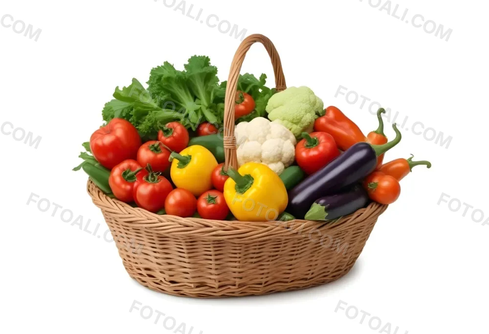 A Wicker Basket Filled With Various Fresh Vegetabl 55 9c4e