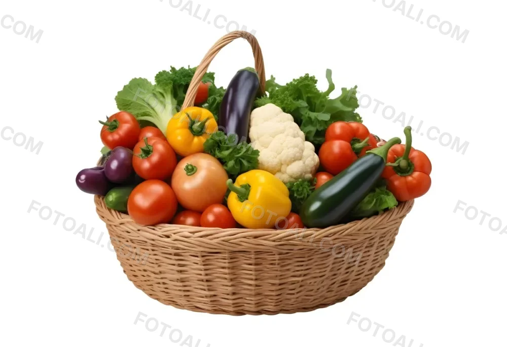 A Wicker Basket Filled With Various Fresh Vegetabl 56 Fceb