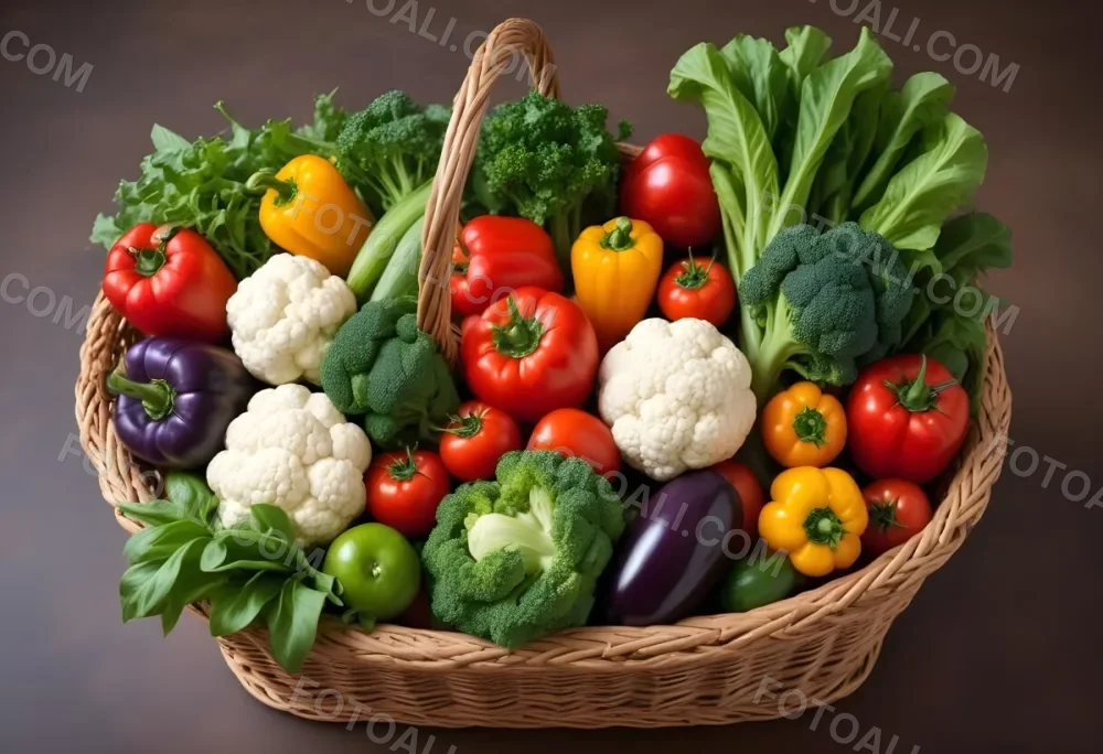 A Wicker Basket Filled With Various Fresh Vegetabl 6 61a1