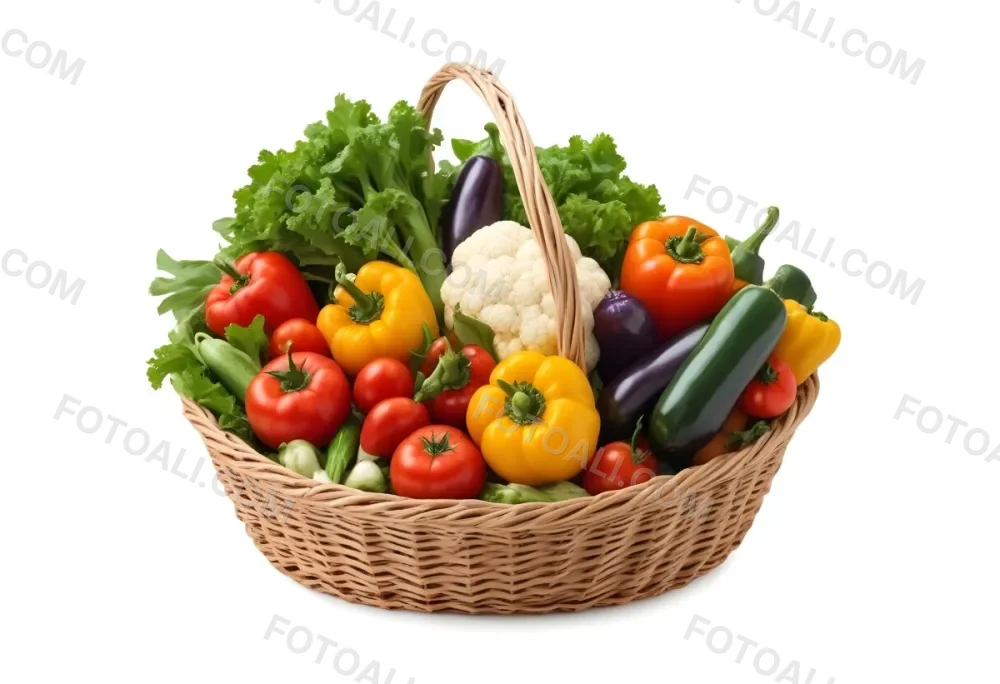 A Wicker Basket Filled With Various Fresh Vegetabl 9 Cc55