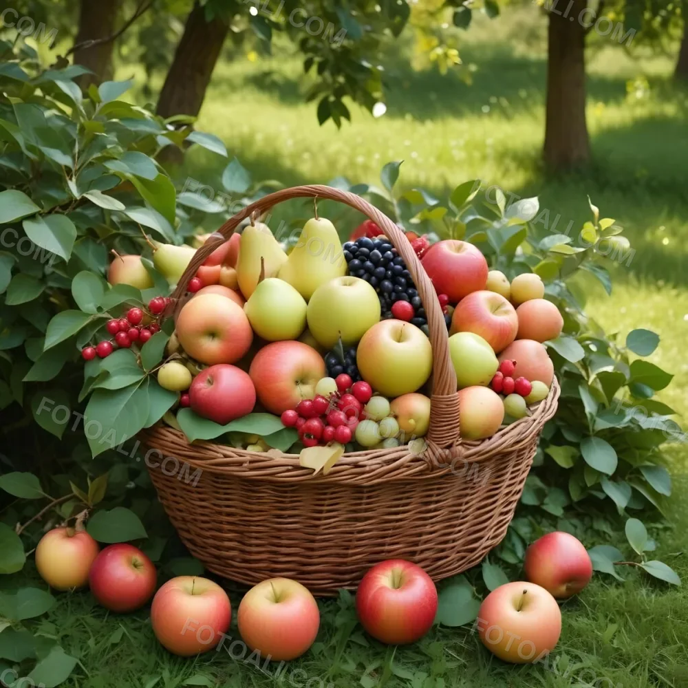 A Wicker Basket Filled With Various Ripe Fruits In 2 141f