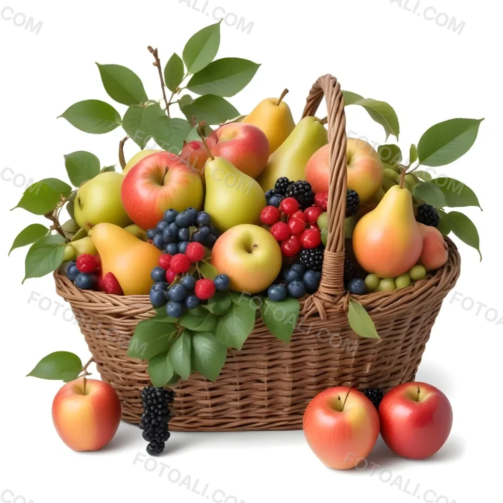 A Wicker Basket Filled With Various Ripe Fruits In 3 6efc