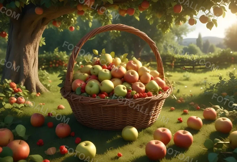 A Wicker Basket Filled With Various Ripe Fruits In 7 9289